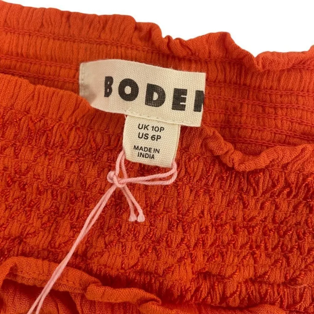 Boden Womens A-Line Skirt UK10P US 6P Orange Midi Tiered Smocked Waist R0393 NWT - Picture 4 of 10